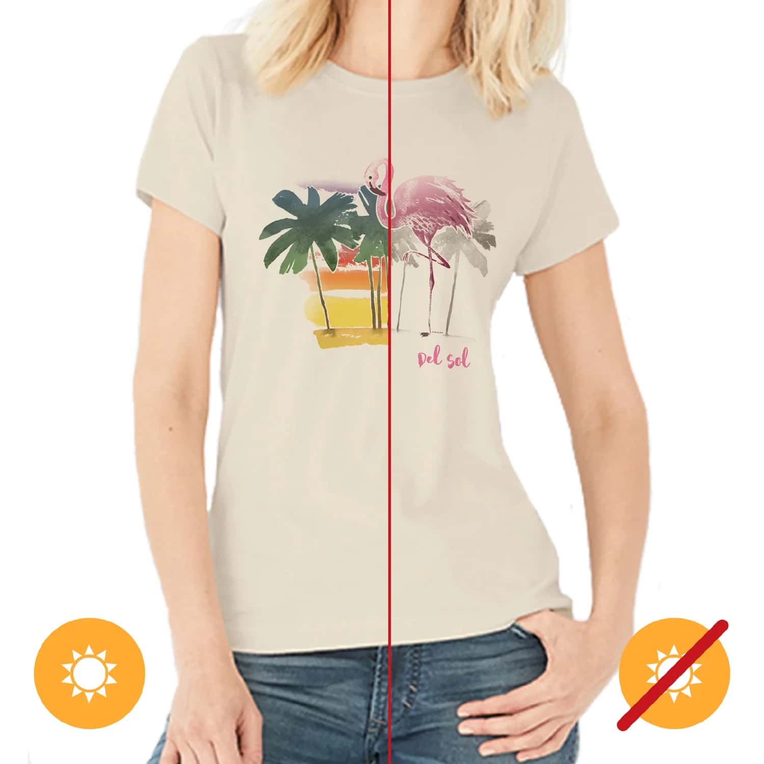 Del Sol Color Changing Boyfriend Tee - Watercolor Flamingo for Women