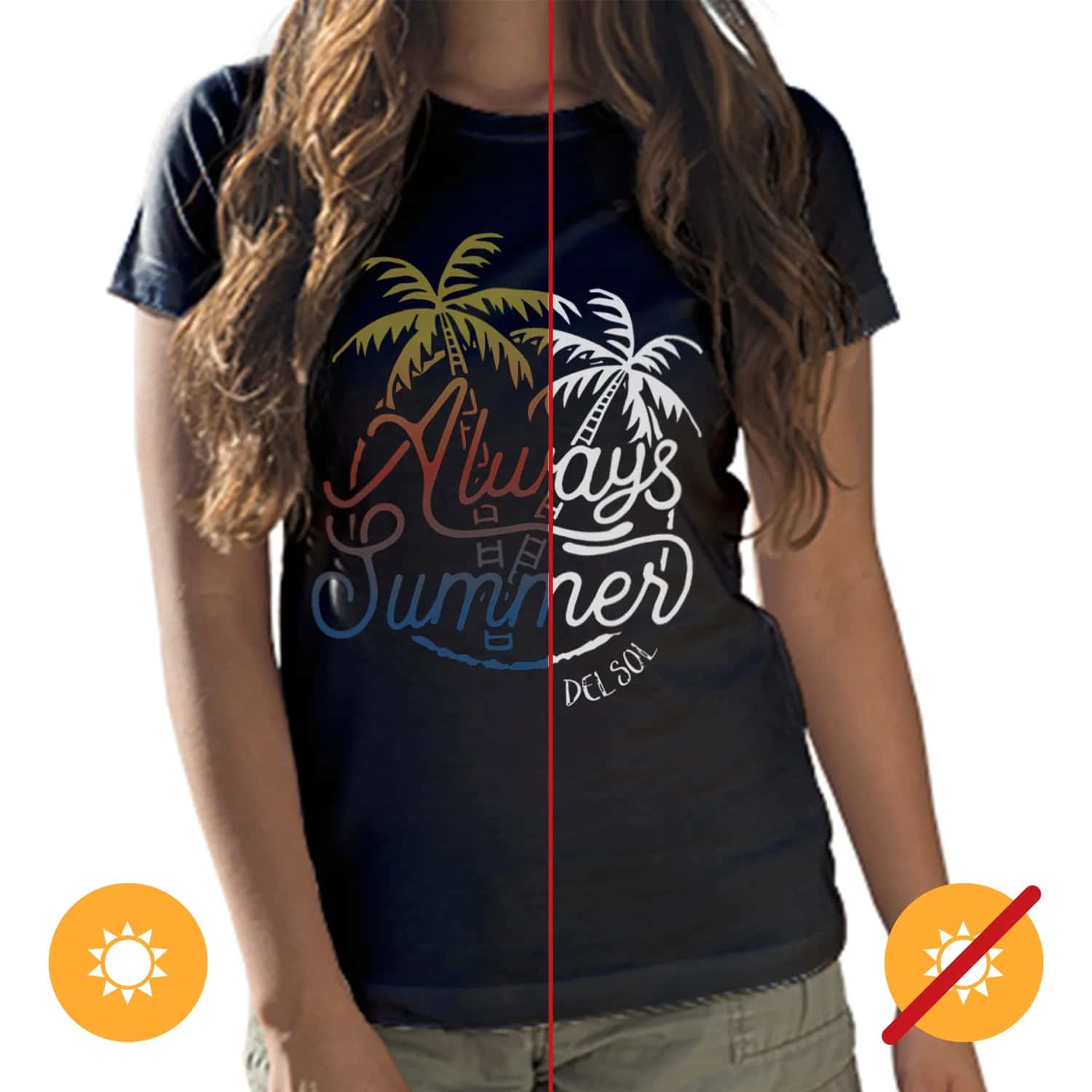 DelSol Color Changing Crew Tee - Always Palms - Black for Women