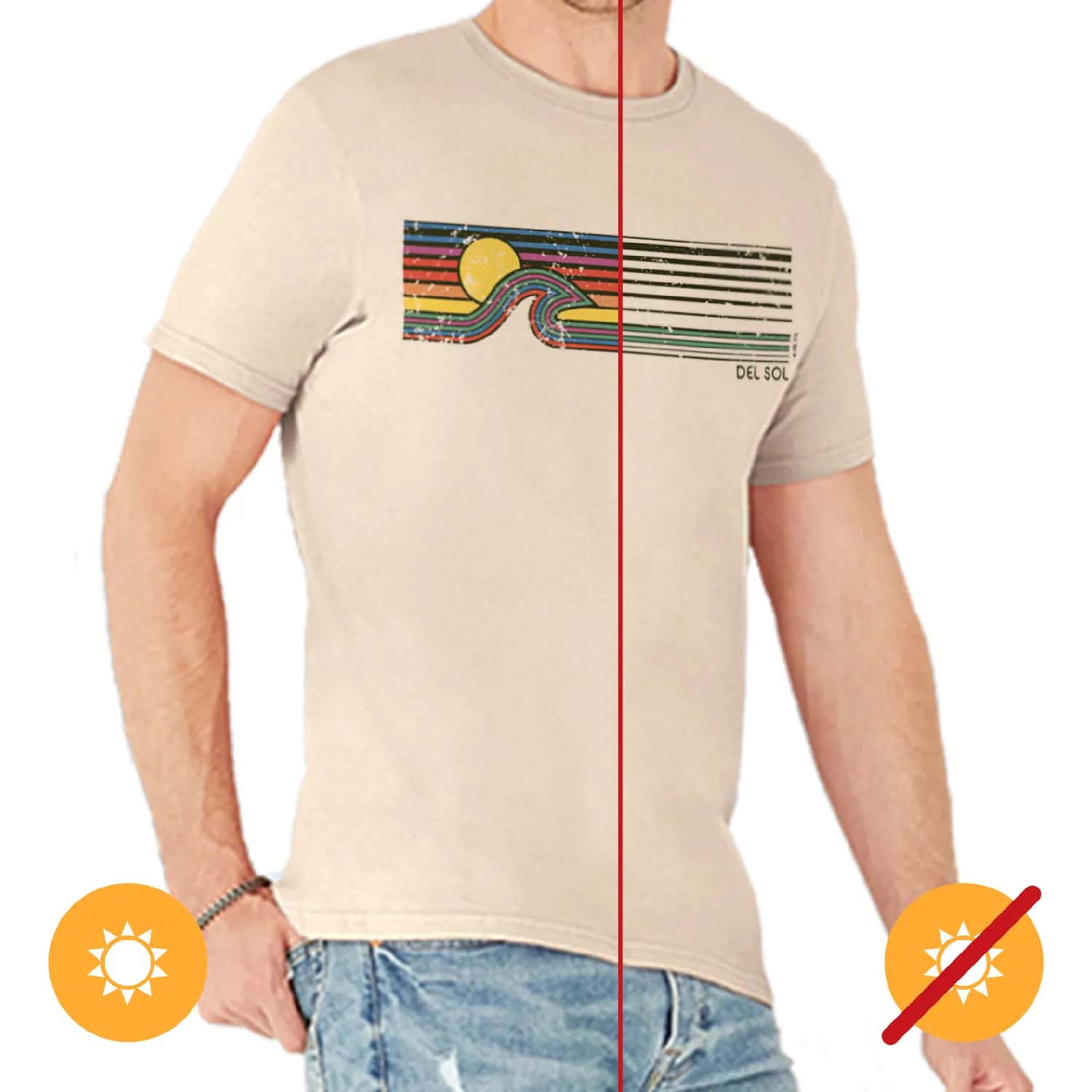 Del Sol Color Changing Classic Crew Tee - Sunset Wave, Natural Heather