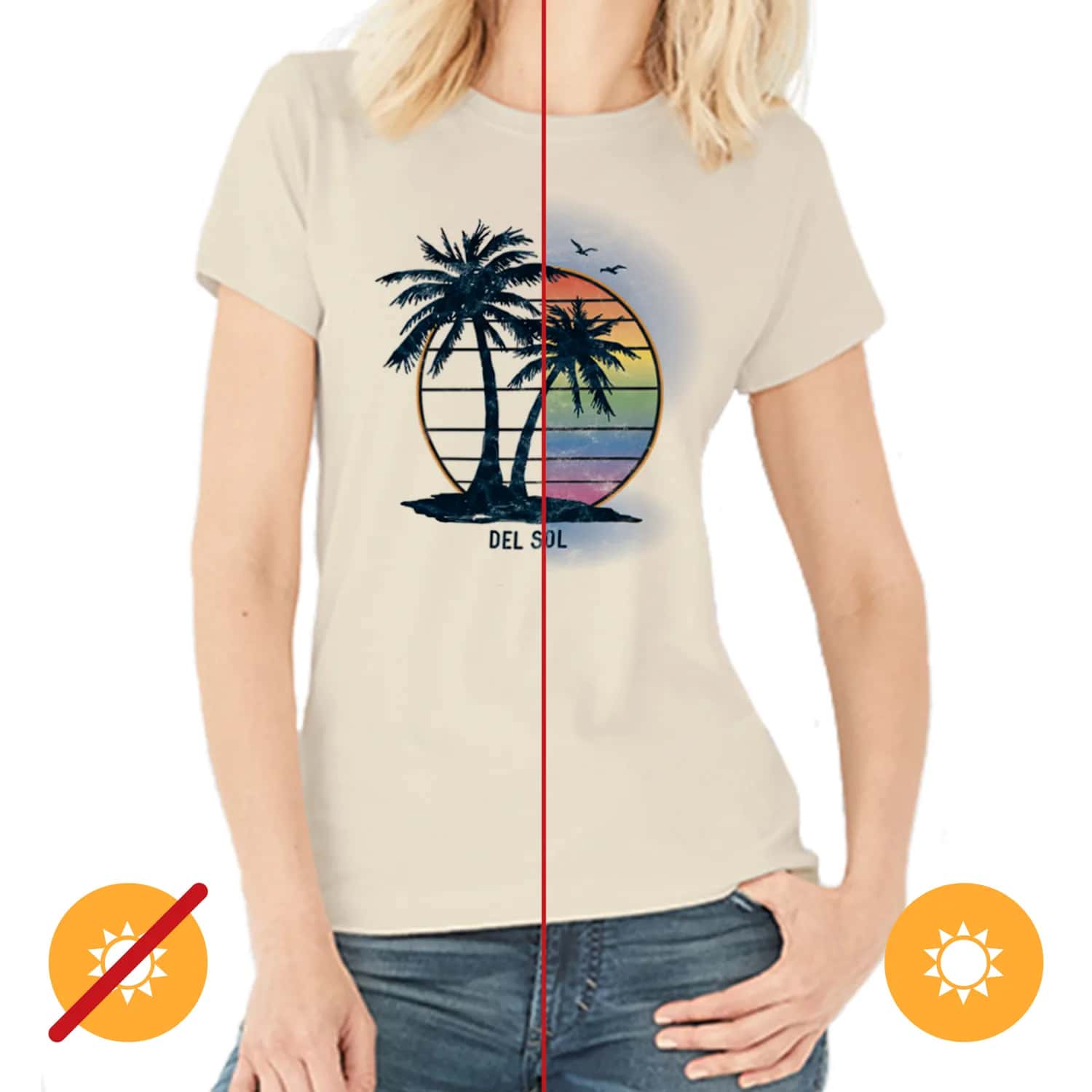 Del Sol Color Changing Crew Tee - Island Palm Sunset for Women